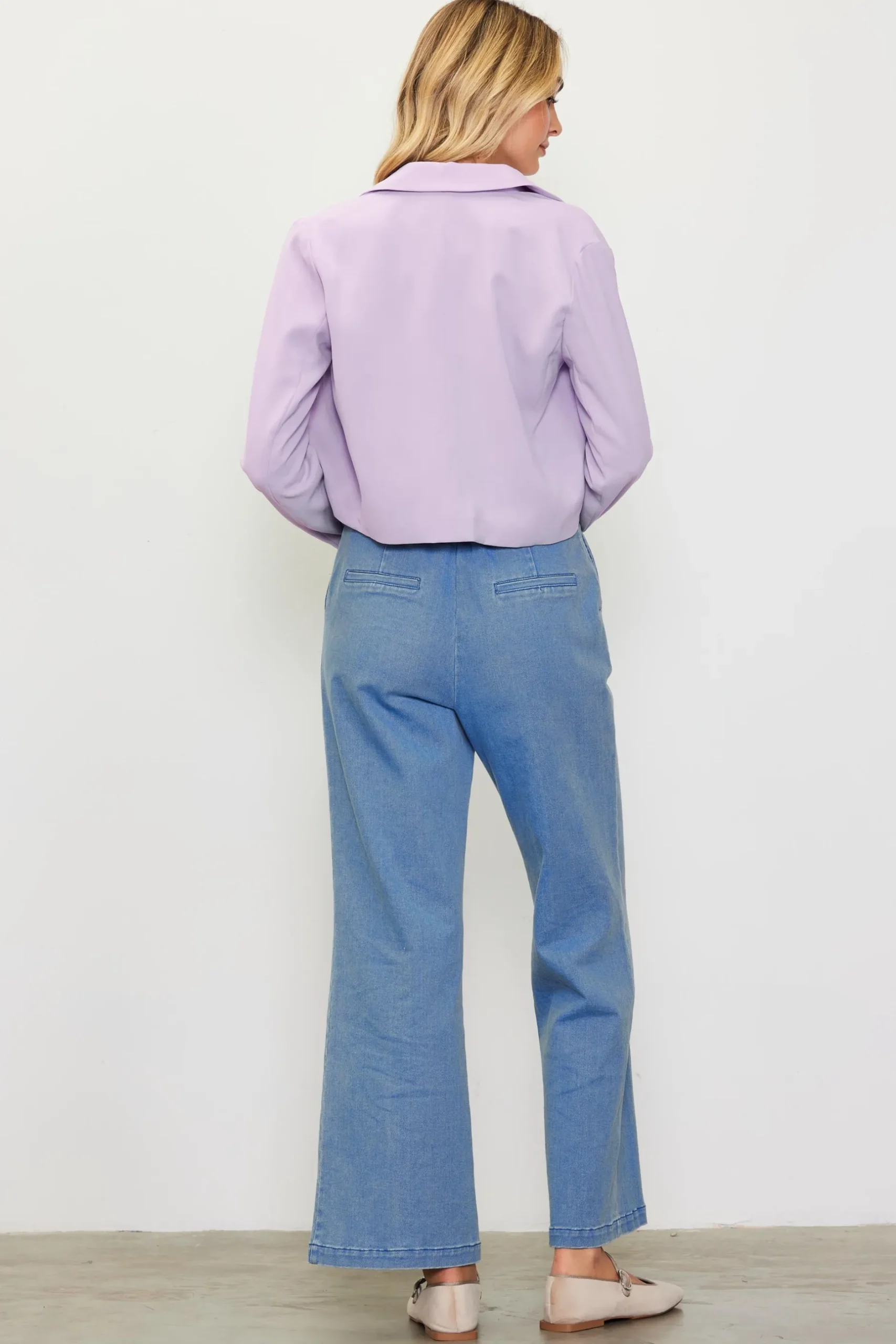 SKIES ARE BLUE Blazers*Double Breasted Crop Blazer Lilac