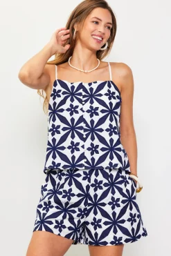 SKIES ARE BLUE Sleeveless Tops*Embroidered Cami Top Navy