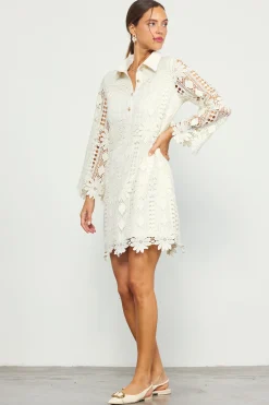 SKIES ARE BLUE Mini Dresses*Embroidered Eyelet Lace Mini Dress Cream