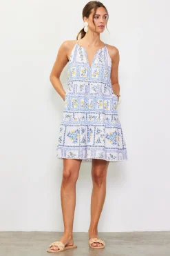 SKIES ARE BLUE Mini Dresses*Eyelet Embroidered Print Mini Dress White-blue