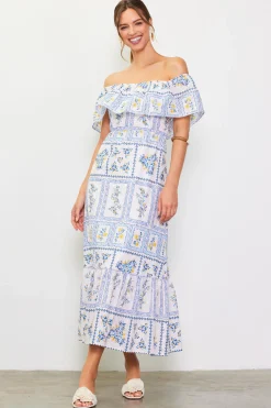 SKIES ARE BLUE Maxi Dresses*Eyelet Embroidered Print Maxi Dress White-blue
