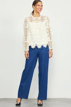 SKIES ARE BLUE Blouses|Long Sleeve Tops*Eyelet Lace Longsleeve Blouse Cream