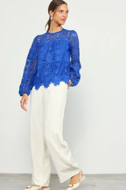 SKIES ARE BLUE Blouses|Long Sleeve Tops*Eyelet Lace Longsleeve Blouse Cobalt