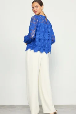 SKIES ARE BLUE Blouses|Long Sleeve Tops*Eyelet Lace Longsleeve Blouse Cobalt