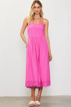 SKIES ARE BLUE Midi Dresses*Eyelet Lace Midi Dress Pinkbubblegum