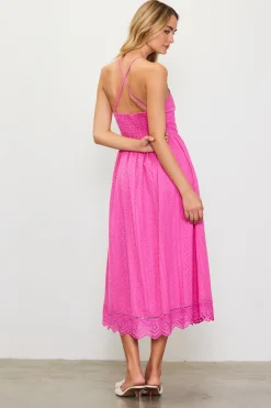 SKIES ARE BLUE Midi Dresses*Eyelet Lace Midi Dress Pinkbubblegum