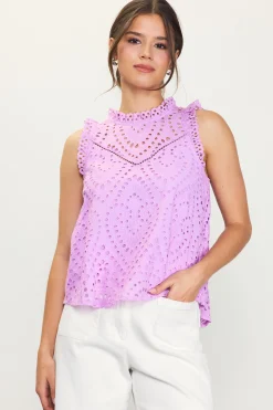SKIES ARE BLUE Sleeveless Tops*Eyelet Lace Top Pinklavender
