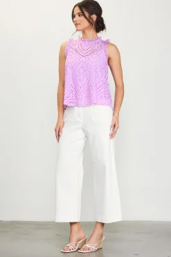 SKIES ARE BLUE Sleeveless Tops*Eyelet Lace Top Pinklavender