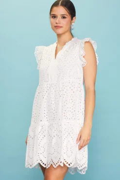 SKIES ARE BLUE Mini Dresses*Eyelet Mini Dress White