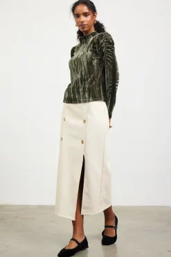 SKIES ARE BLUE Skirts*Faux Leather Belted Midi Skirt Cream