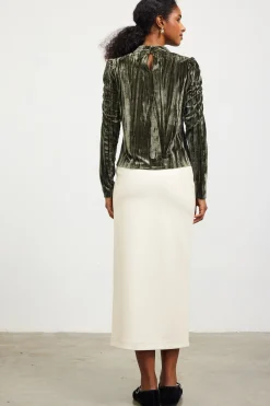 SKIES ARE BLUE Skirts*Faux Leather Belted Midi Skirt Cream