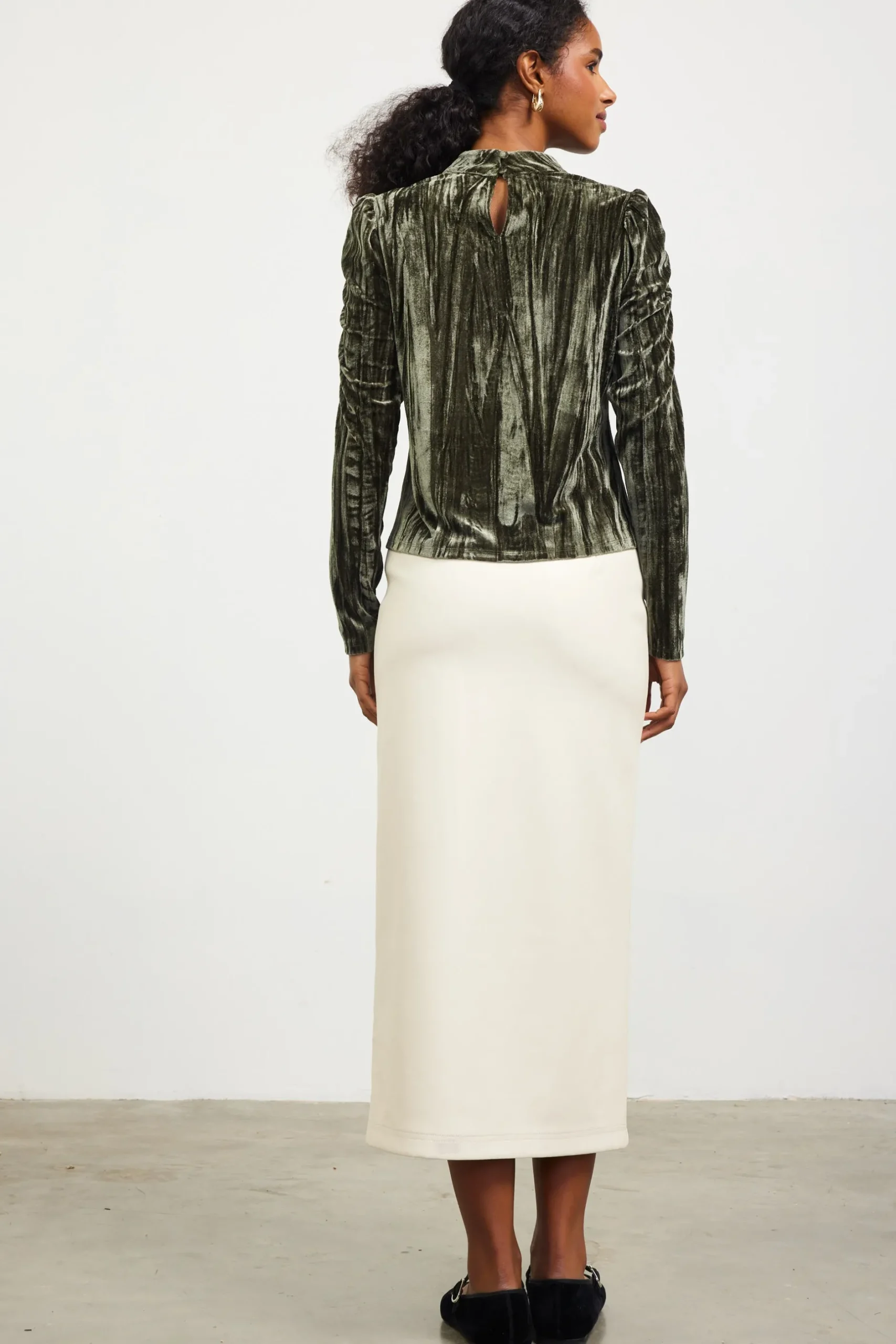 SKIES ARE BLUE Skirts*Faux Leather Belted Midi Skirt Cream
