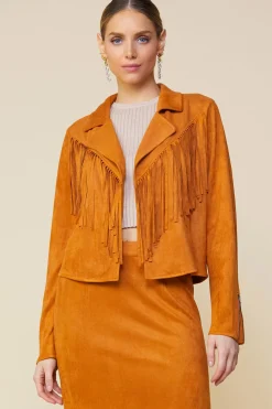 SKIES ARE BLUE Outerwear*Faux Leather Fringe Jacket Camel