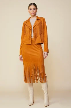 SKIES ARE BLUE Outerwear*Faux Leather Fringe Jacket Camel