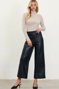 SKIES ARE BLUE Pants*Faux Leather Wide Leg Pants Black