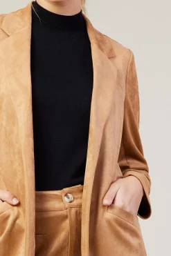 SKIES ARE BLUE Outerwear*Faux Suede Duster Coat Camel