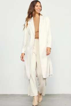 SKIES ARE BLUE Outerwear*Faux Suede Duster Coat Cream