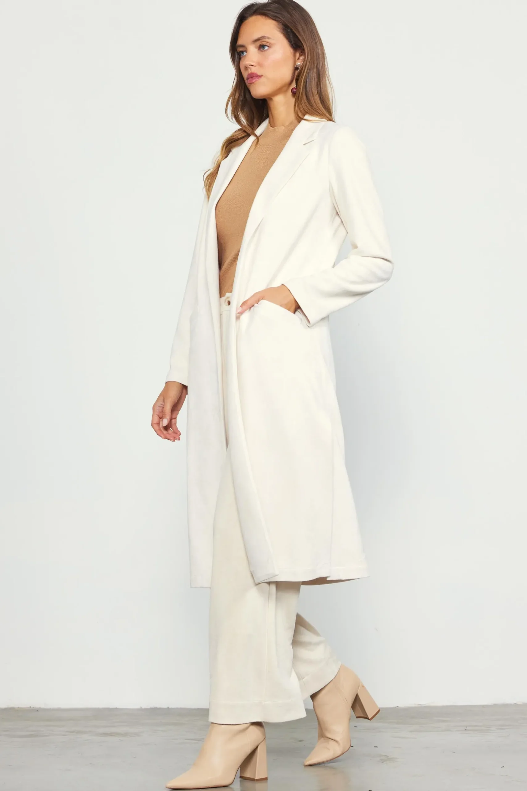 SKIES ARE BLUE Outerwear*Faux Suede Duster Coat Cream