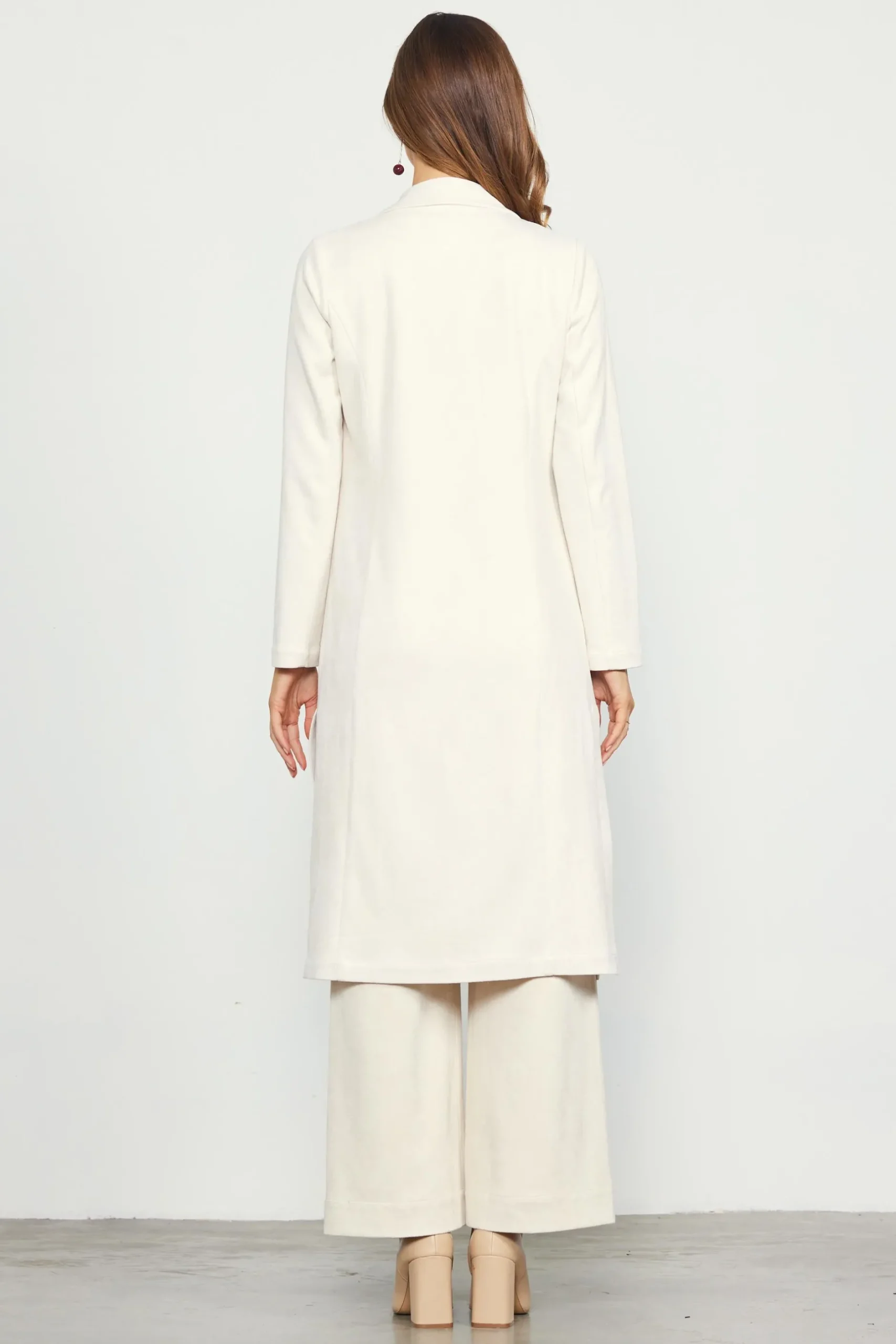 SKIES ARE BLUE Outerwear*Faux Suede Duster Coat Cream