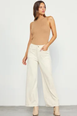SKIES ARE BLUE Pants*Faux Suede Wide Leg Pant Cream