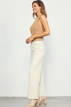 SKIES ARE BLUE Pants*Faux Suede Wide Leg Pant Cream