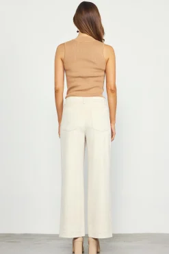 SKIES ARE BLUE Pants*Faux Suede Wide Leg Pant Cream