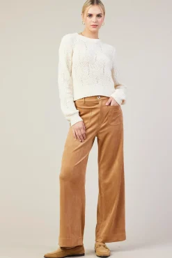 SKIES ARE BLUE Pants*Faux Suede Wide Leg Pant Camel