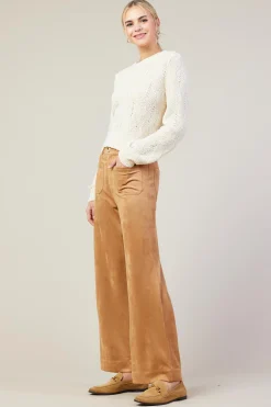 SKIES ARE BLUE Pants*Faux Suede Wide Leg Pant Camel