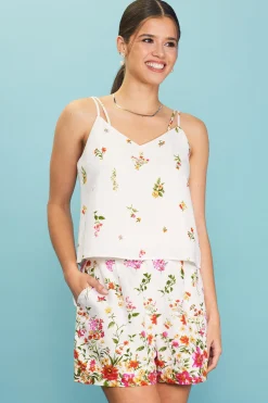SKIES ARE BLUE Sleeveless Tops*Floral Motif Tank Top Ivory-red