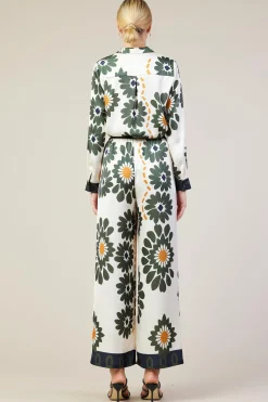 SKIES ARE BLUE Pants*Floral Print Elastic Waistband Pants Cream-olive