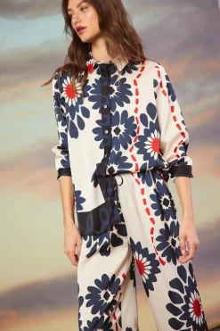 SKIES ARE BLUE Blouses|Long Sleeve Tops*Floral Print Longsleeve Blouse Ivory-navy