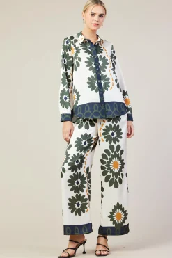SKIES ARE BLUE Blouses|Long Sleeve Tops*Floral Print Longsleeve Blouse Cream-olive