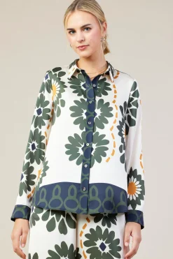 SKIES ARE BLUE Blouses|Long Sleeve Tops*Floral Print Longsleeve Blouse Cream-olive