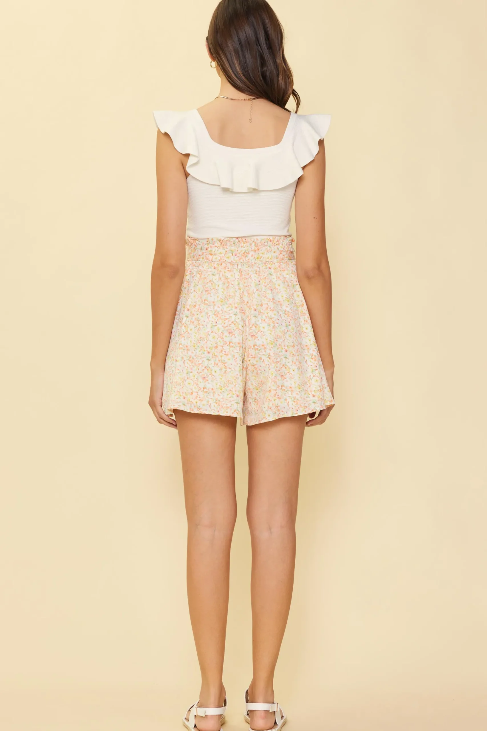 SKIES ARE BLUE Shorts*Floral Print Paperbag Shorts Peachsorbet