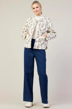 SKIES ARE BLUE Outerwear*Floral Print Quilted Jacket Ivory-multi