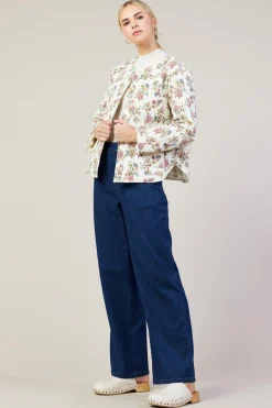 SKIES ARE BLUE Outerwear*Floral Print Quilted Jacket Ivory-multi