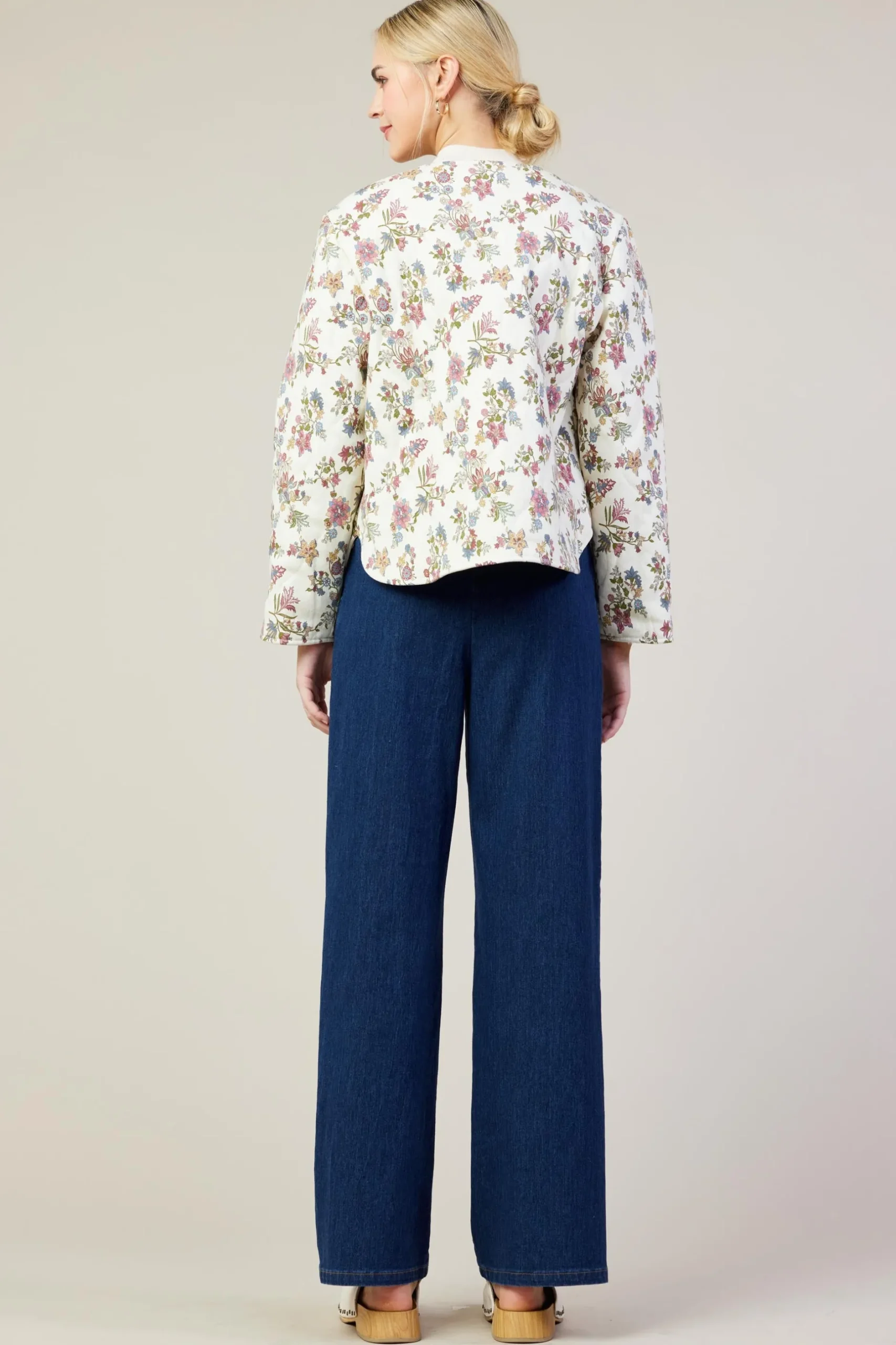 SKIES ARE BLUE Outerwear*Floral Print Quilted Jacket Ivory-multi