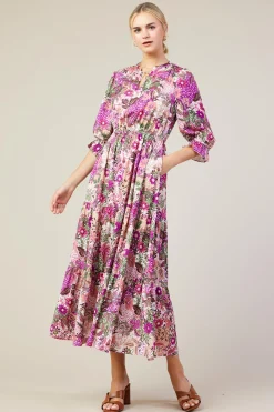 SKIES ARE BLUE Maxi Dresses*Floral Print Ruffle Maxi Dress Orchidmulti