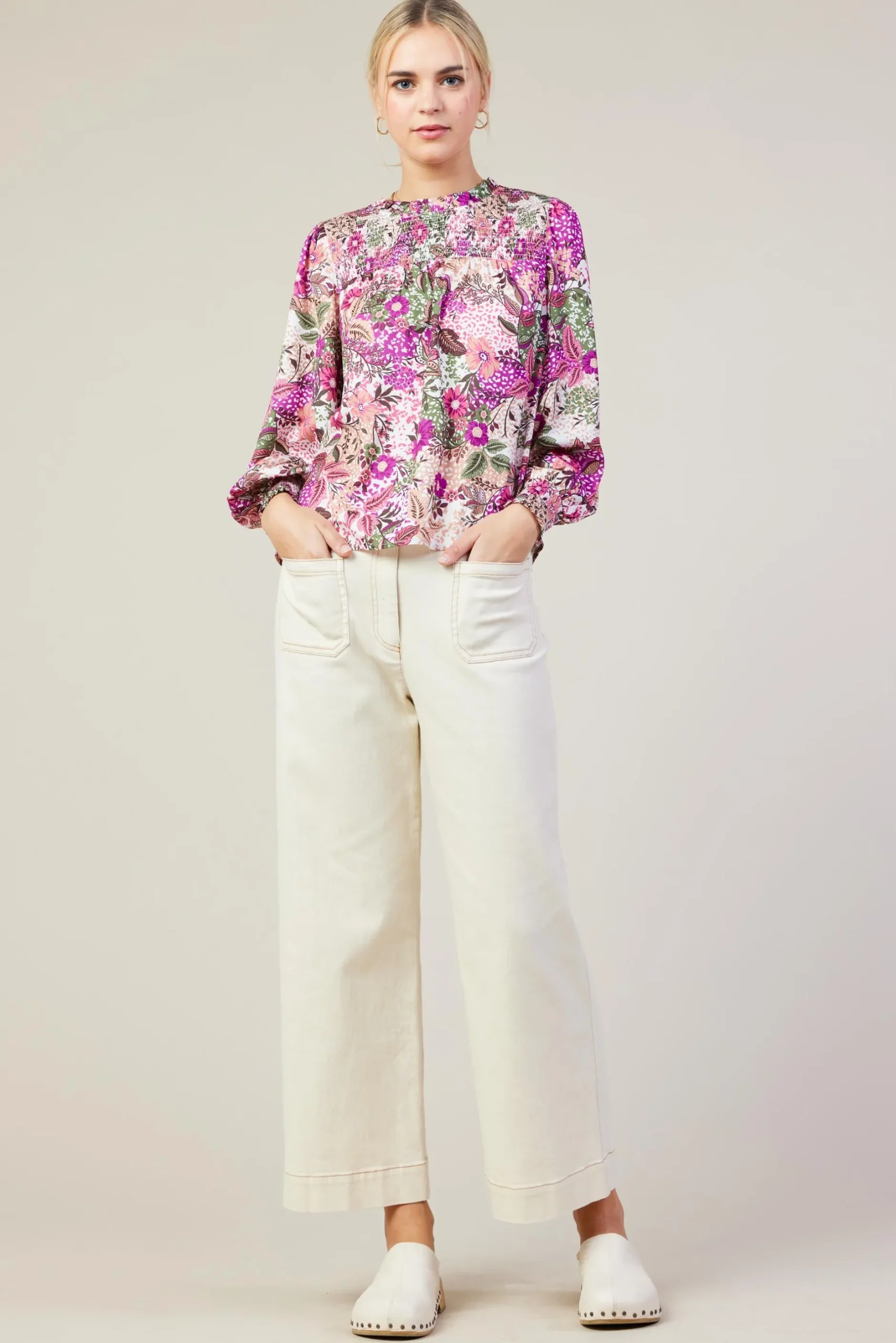 SKIES ARE BLUE Blouses|Long Sleeve Tops*Floral Print Smocked Neckline Blouse Orchidmulti