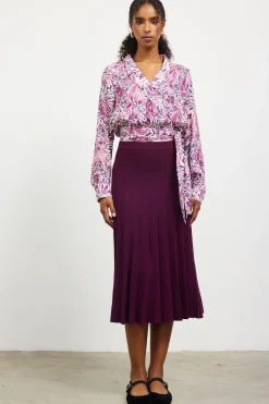 SKIES ARE BLUE Long Sleeve Tops*Floral Print Waist Self Tie Top Plum-multi