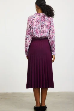 SKIES ARE BLUE Long Sleeve Tops*Floral Print Waist Self Tie Top Plum-multi