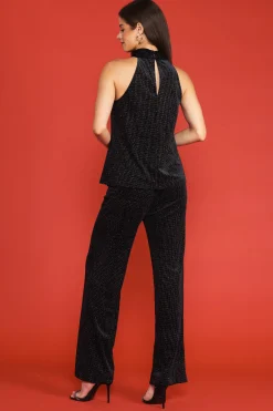 SKIES ARE BLUE Sleeveless Tops*Glitter Dot Criss Cross Neckline Top Black