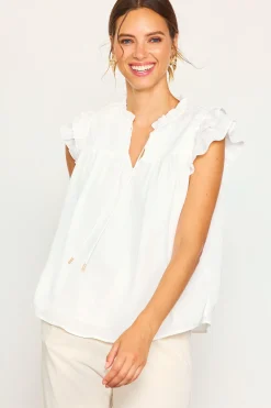 SKIES ARE BLUE Sleeveless Tops|Short Sleeve Tops*Gwynne Ruffle Short Sleeve Top Offwhite