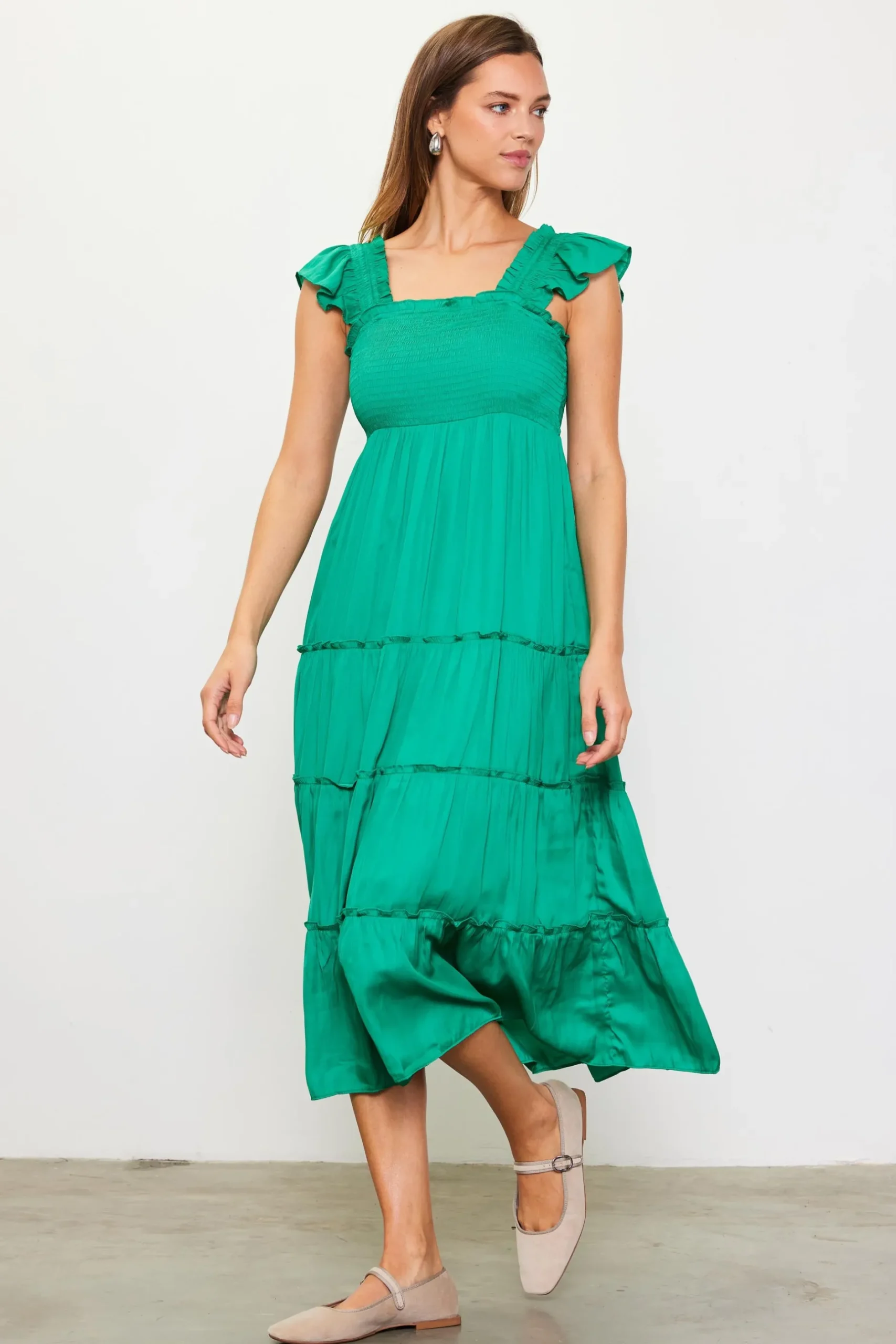 SKIES ARE BLUE Midi Dresses*Hathaway Tiered Midi Dress Kelly-green