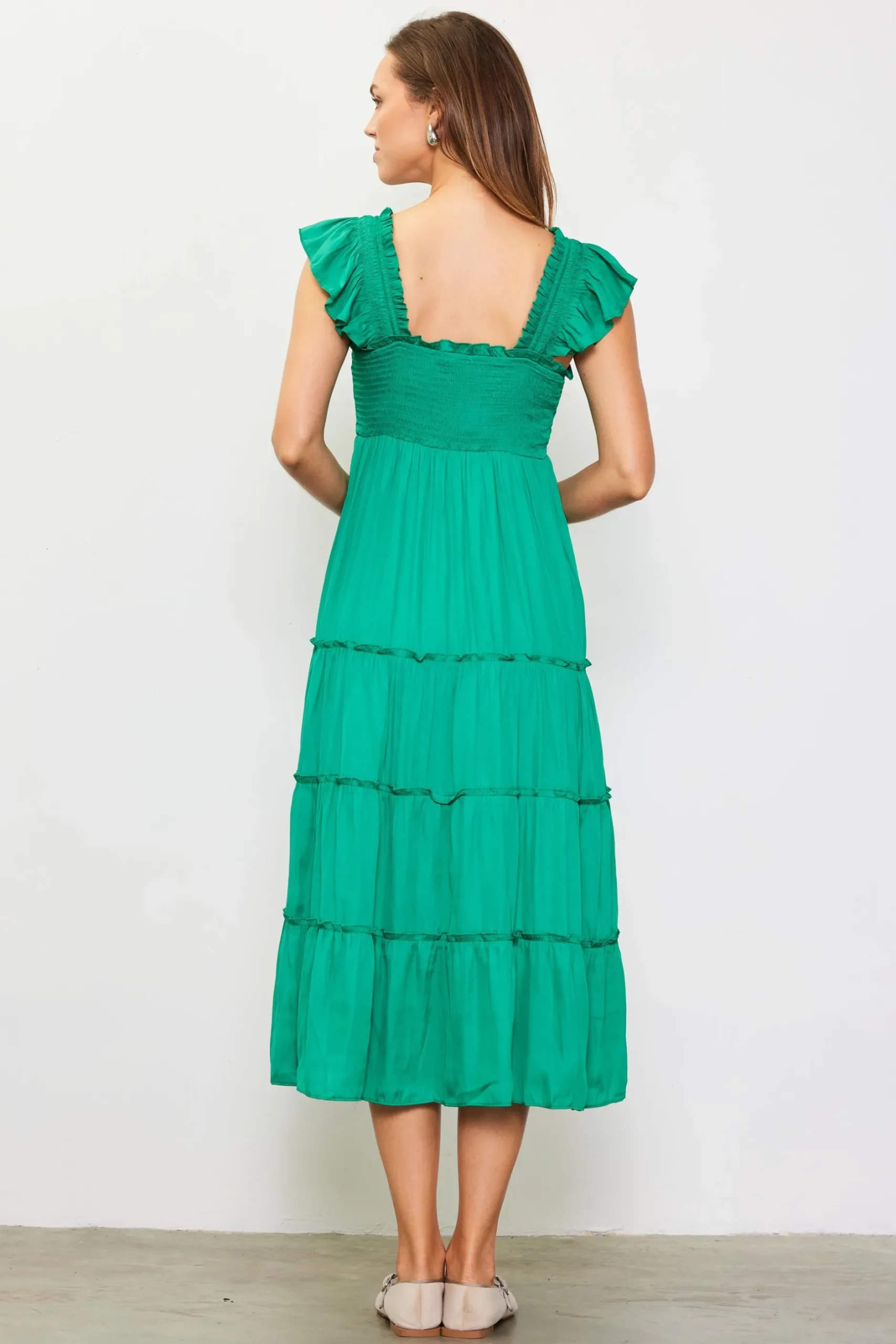 SKIES ARE BLUE Midi Dresses*Hathaway Tiered Midi Dress Kelly-green