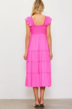SKIES ARE BLUE Midi Dresses*Hathaway Tiered Midi Dress Pinkbubblegum