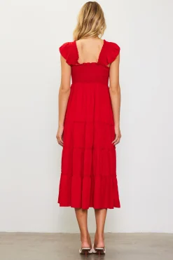 SKIES ARE BLUE Midi Dresses*Hathaway Tiered Midi Dress Radiantred