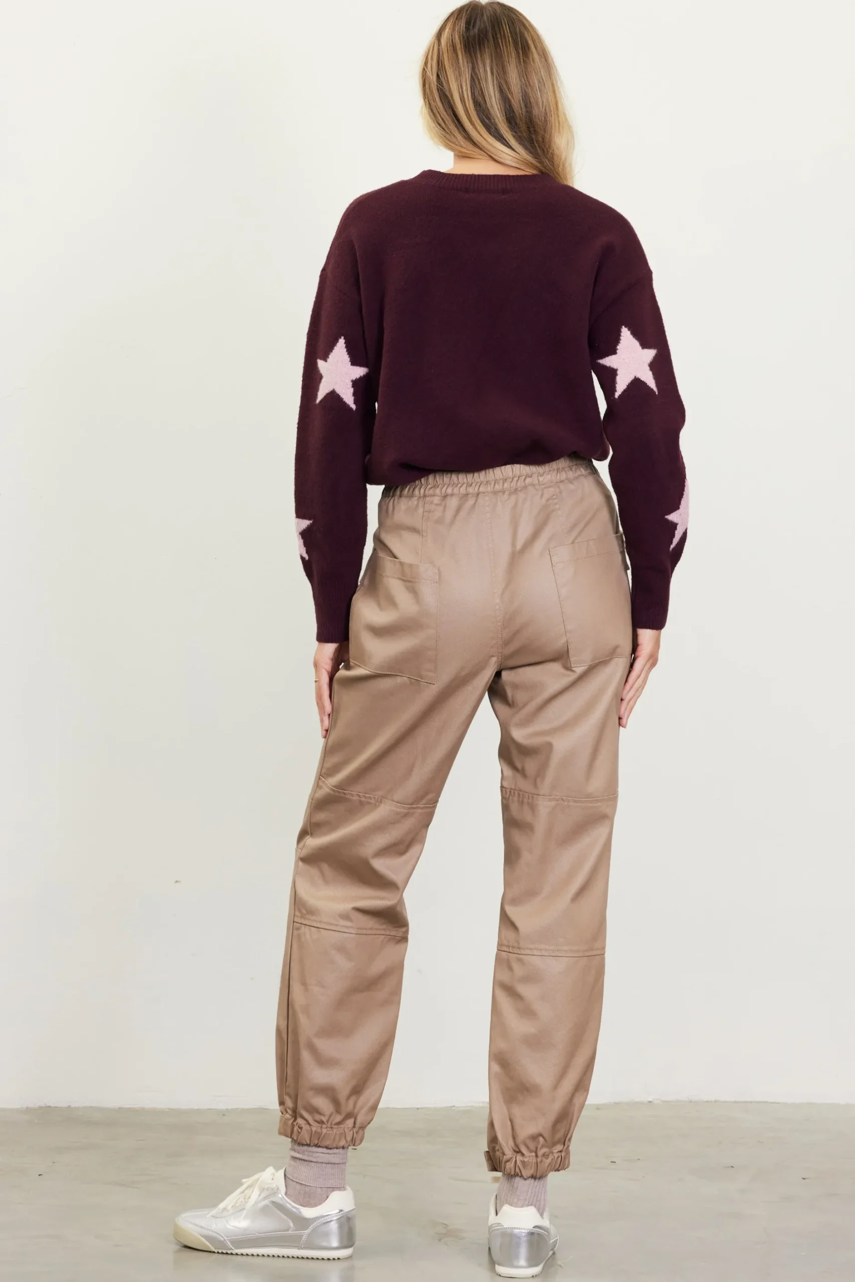 SKIES ARE BLUE Pants*High Waisted Cargo Pants Taupe
