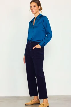 SKIES ARE BLUE Pants*High Waisted Corduroy Pants Navy