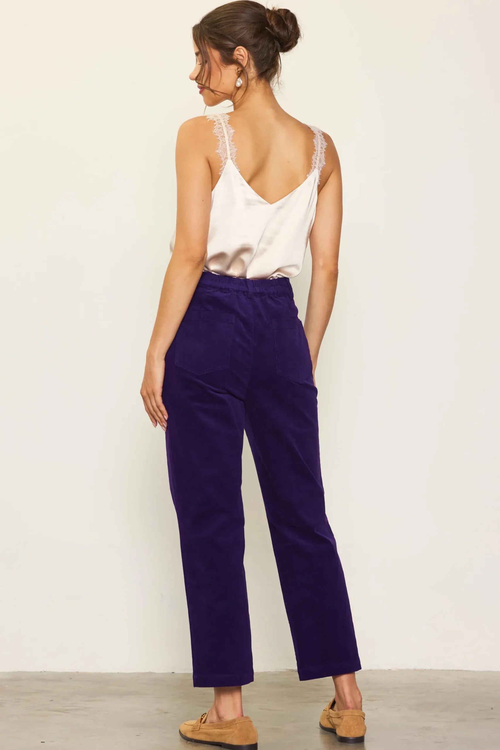 SKIES ARE BLUE Pants*High Waisted Corduroy Pants Grape